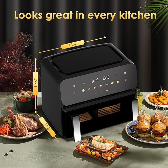 11QT Dual Air Fryer, Double Basket Air Fryer with 2×5.5QT Baskets, Digital Touchscreen Control, Easy-View Window, SyncCook Function, Cook 2 Dishes at Once for Family of 4-6, 1700W,Dark Black