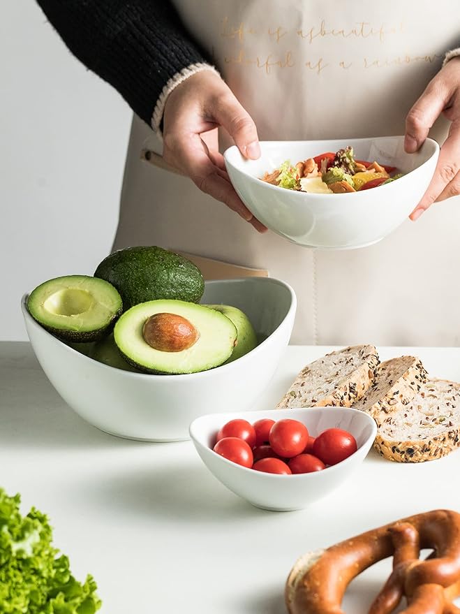 Miamolo 3 Tier Serving Bowls with Stand, Serving Dishes Chips and Dip Serving Set for Entertaining Party, Ceramic Serving Bowl Food Display for Fruit Salad Soup Snacks, Microwave & Dishwasher Safe
