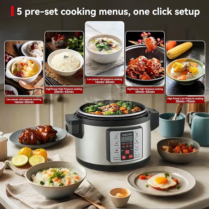 15.8Qt Commercial Large Electrical Pressure Cooker, 8-in-1 multifunctional Pressue Cooker with Non-stick Inner Pot|24 hours Preset Slow Cooker/Delay time Setting steam cooker/rice cooker and warmer