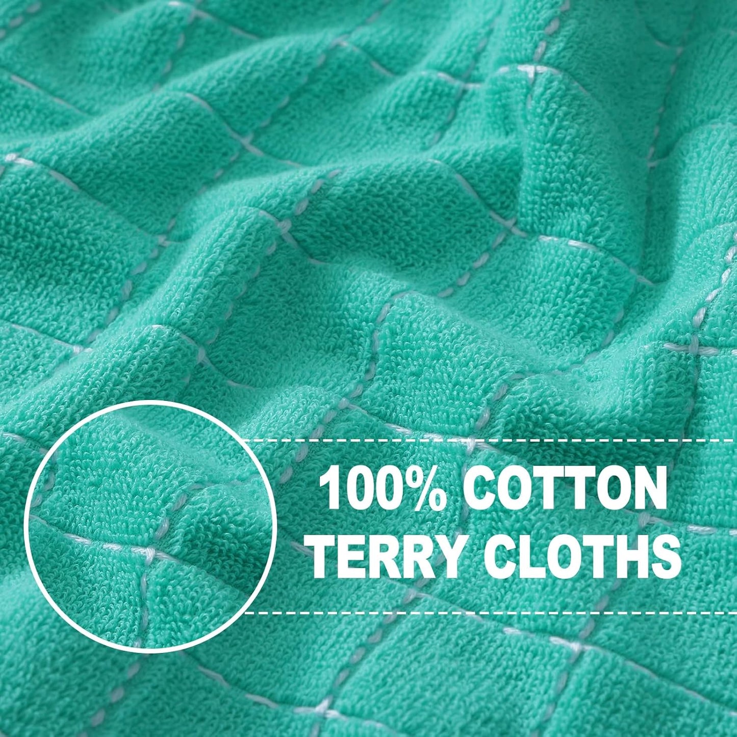 Homaxy 100% Cotton Terry Kitchen Towels(Turquoise, 13 x 28 inches), Checkered Designed, Soft and Super Absorbent Dish Towels, 8 Pack