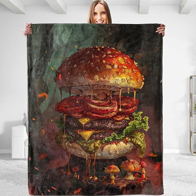 Funny Hamburger Plush Throw Blanket - Soft, Comfy, Lightweight, Warm, and Fuzzy - Ideal Gift for Men and Boys - Perfect for Couch, Bedroom, Travel, Bed - 80x60 inches