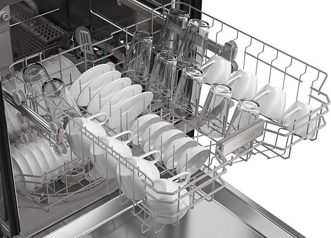 Sharp SDW6504MS Stainless Steel Dishwasher, 24-inch Pocket Handle, 52 dB, Hybrid Tub, 12 Place Settings, 5 Cycles, Heated Dry