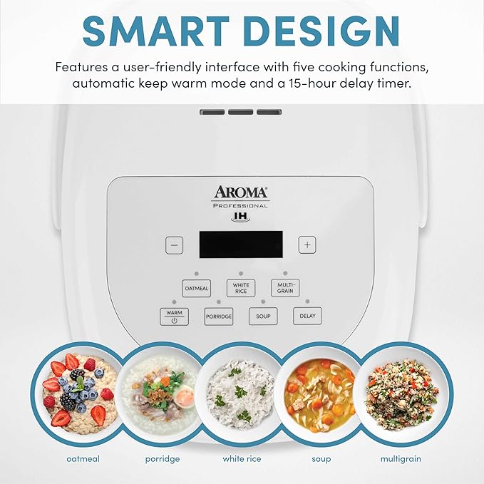 Aroma Housewares Professional 8-Cups (Cooked) / 2Qt. 360° Induction Rice Cooker & Multicooker (ARC-7604), White