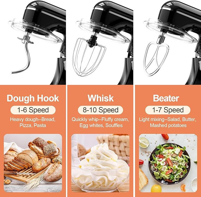 CEBORY 3-IN-1 Electric Stand Mixer, 6.5QT Bowl 660W 10-Speed Kitchen Mixer, Household Food Mixers include Dough Hook, Beater and Whisk, Bread Cake Mixer for Baking and Most Home Cooks, Black