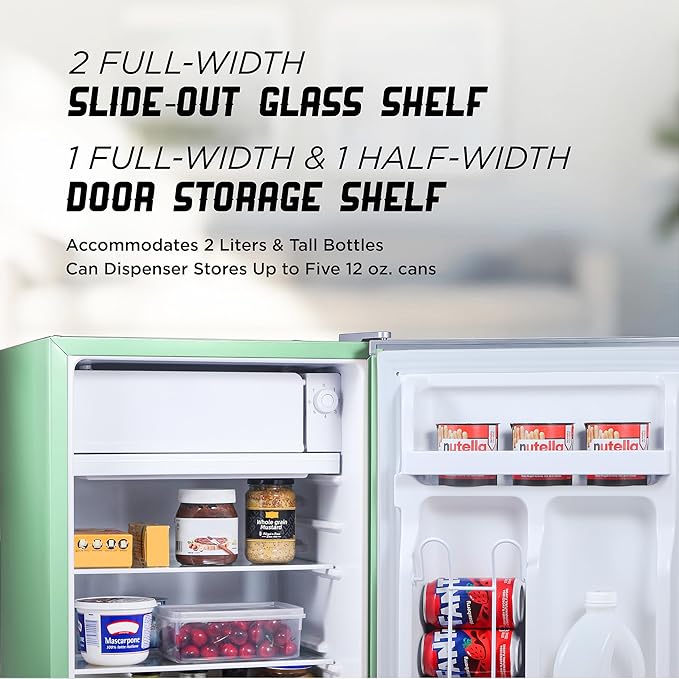 ICEBOX 2.5 Cu. Ft. Compact Refrigerator, ENERGY STAR Certified Small Refrigerator, Single Door Mini Fridge with Chiller Compartment, R600a Refrigerant, IBCR25MNT, Mint Green