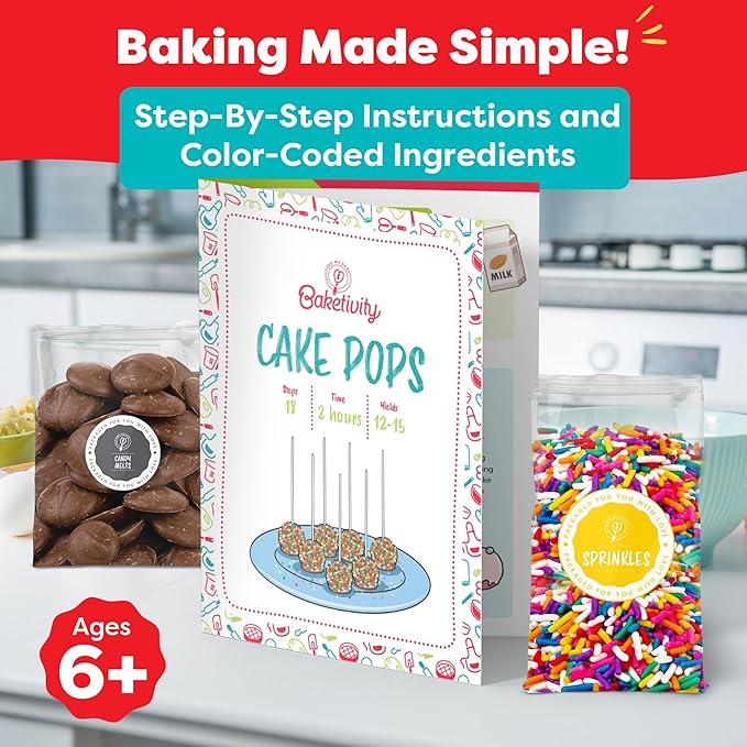 Baketivity Cake Pop & Pretzel Baking Kit Bundle – 2 Fun DIY Cooking Sets for Kids with Pre-Measured Ingredients – Learn, Bake & Bond – Fun Gift for Ages 5-12+