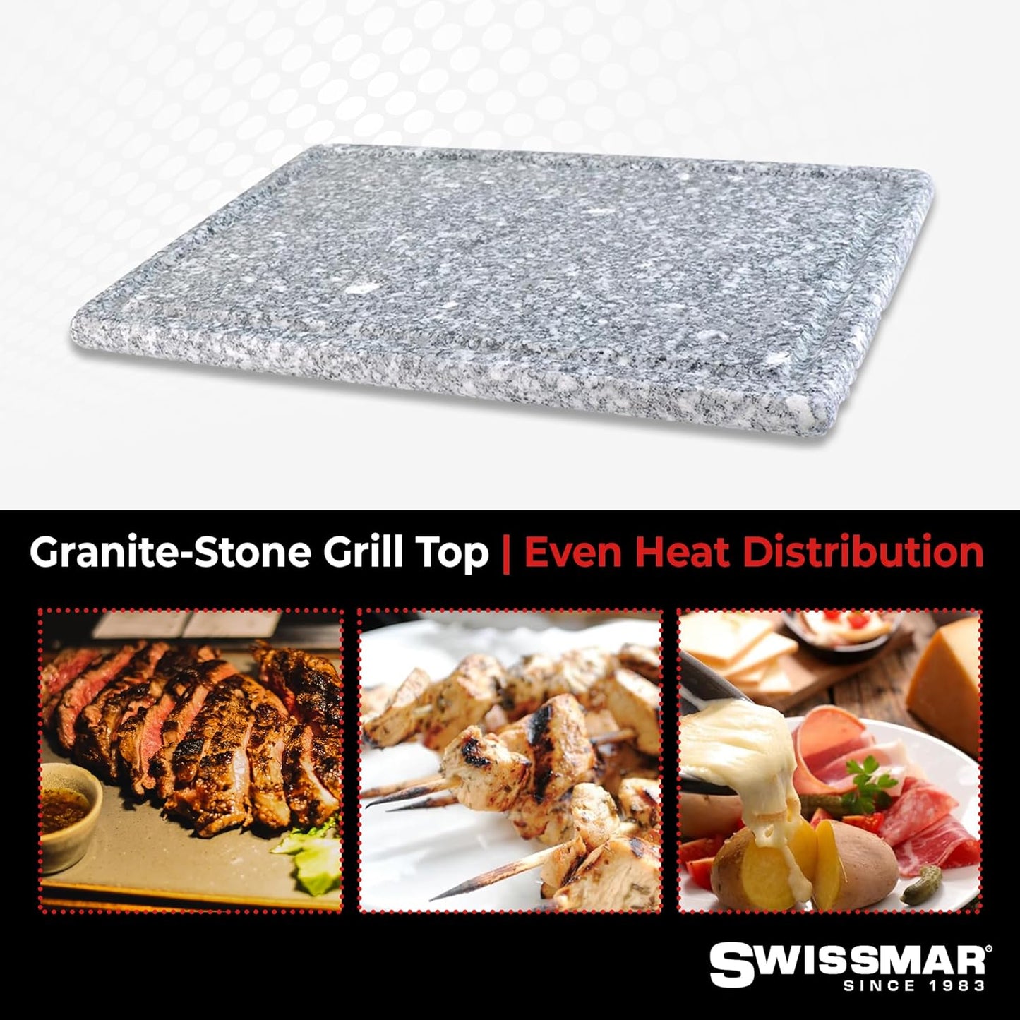 Swissmar Classic 8-Person Raclette Party Grill - Indoor Electric Grill & Griller with Granite Stone Grill Plate - Red