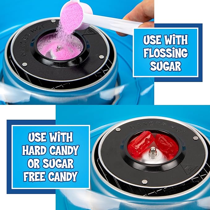 Kool-Aid Cotton Candy Machine - Fun Cotton Candy Machine for Kids with 2 Reusable Cones, 1 Sugar Scoop, and 1 Extractor Head – Blue