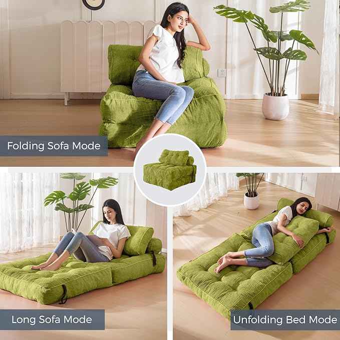 MAXYOYO Folding Sofa Bed, Convertible Sleeper Chair with Pillow Foldable Matress, Portable Fold Out Chair Bed Comfy Floor Sofa Lounge for Living Room Bedroom