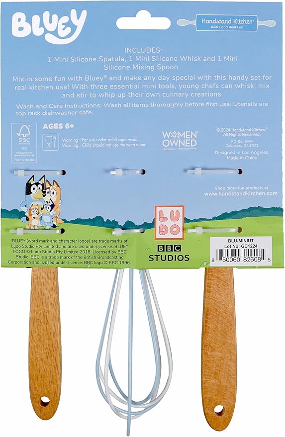 Handstand Kitchen Bluey Silicone Baking Utensil Set with 9" Spoon, 8.75" Spatula and 8.5" Whisk