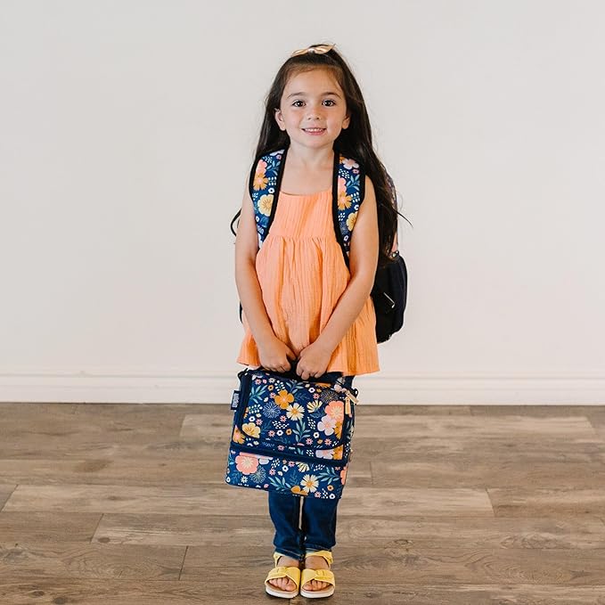 Wildkin Kids Two Compartment Insulated Lunch Bag – Keeps Food Hot or Cold, Easy-Clean Lining, Leak-Resistant & BPA-Free – Boys & Girls, Ideal for School, Travel & Daycare – Wildflower Bloom