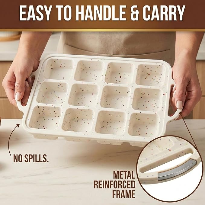 BAKE BOSS Silicone Brownie Pans with Dividers - 2 PACK - CREAM