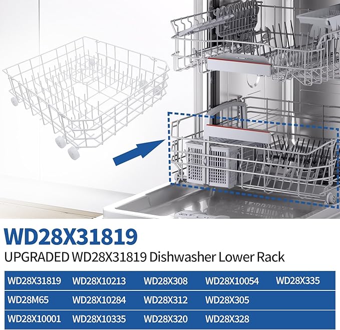WD28X31819 WD28X10284 Lower Dishwasher Rack Replacement Compatible With GE Kenmore Dishwasher Rack Assembly ADW1100N10WW Replaces WD28M65 WD28X10001 WD28X10054 WD28X10213 WD28X10335 WD28X305