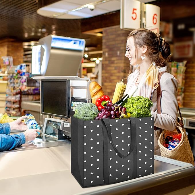 Fab totes 10 Pack Reusable Grocery Bags for Groceries 35L Large Capacity Heavy Duty Waterproof Tote Bags for Shopping and Picnic with Sturdy Handles