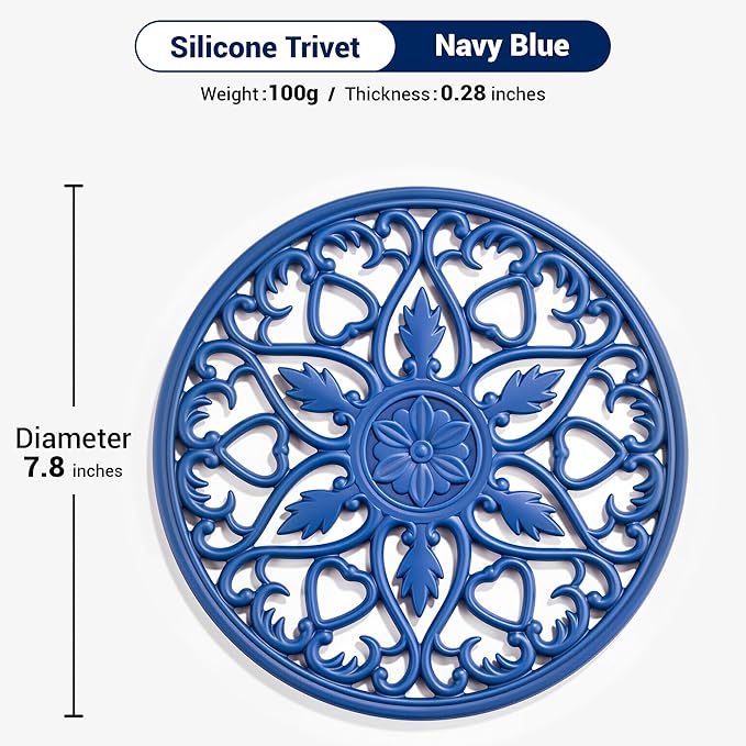 SMARTAKE 6 Set Silicone Trivet Mats, Multi-Use Carved Trivet Mat, Insulated Non-Slip Durable Kitchen Mats, Flexible Modern Kitchen Table Mat, for Hot Dishes, Pots, Dining Countertop, Navy Blue