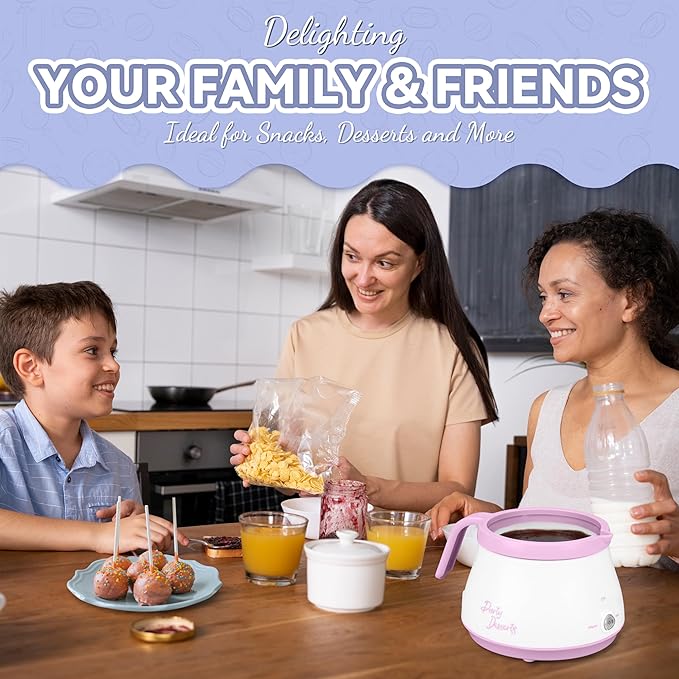 Party Desserts Candy and Chocolate Melting Pot with 2 Pots, Mini Electric Fondue Pot, Melts Candy Chocolate in a Couple of Minutes, Ideal for Cake Pops Cookies Cakes, 2.5 Cups, Pink