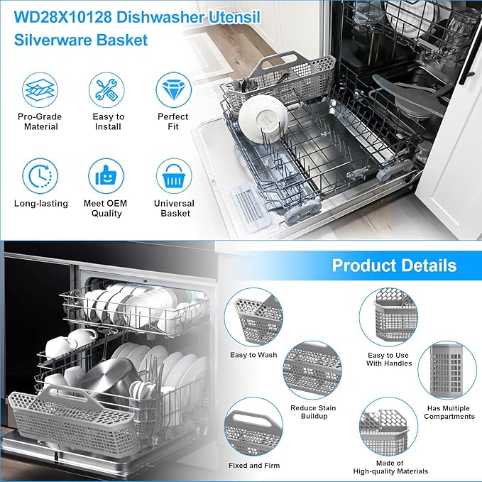 UPGRADED WD28X34744 WD28X26099 WD28X28918 WD28X22659 GDF510PSM0SS Dishwasher Lower Rack Compatible with GE Dishwasher Rack Parts WD28X34744 GDF510PSD1SS GE Dishwasher Rack Replacement Part with Wheel