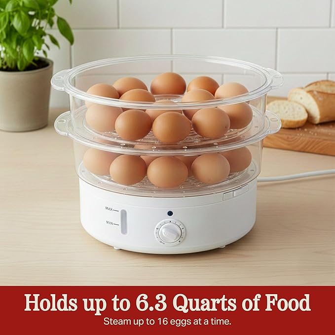 Vegetable Steamer Rice Cooker- 6.3 Quart Electric Steam Appliance with Timer for Healthy Fish, Eggs, Vegetables, Rice, Baby Food by Classic Cuisine, 11"D x 11"W x 12.25"H