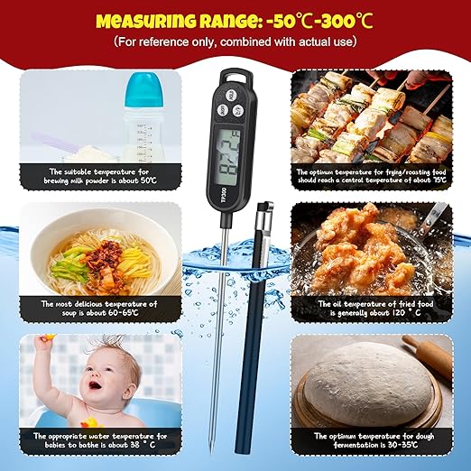 6 Pcs Meat Thermometer Food Thermometer with Probe Water Liquid Instant Read Digital Thermometer Cooking Thermometer Supplies BBQ Kitchen Thermometer for Cooking Milk Yogurt (Black)