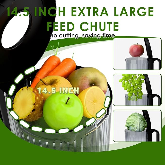 Cold Press Juicer, Touchscreen Juicer Machines with Wide Feed Chute, Stainless Steel Masticating Juicers Easy to Clean, Ergonomic Operational Panel Design, High Juice Yield, Gray