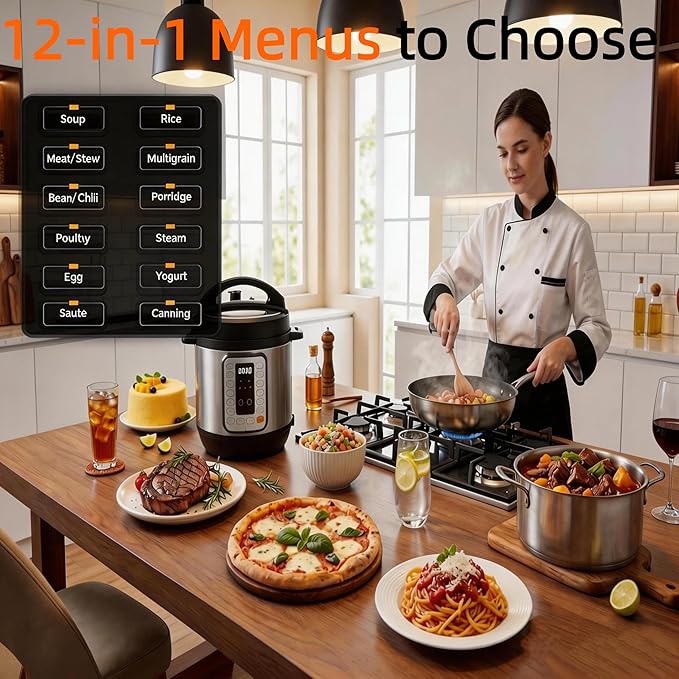 HealSmart 8QT Electric Pressure Cooker, 16-in-1 & Non-Stick Stainless Steel Multi Cooker with 12 Presets for Slow Cook, Meat Stew, Steam, Sauté, Canning, Yogurt Maker, Dishwasher Safe, Silver