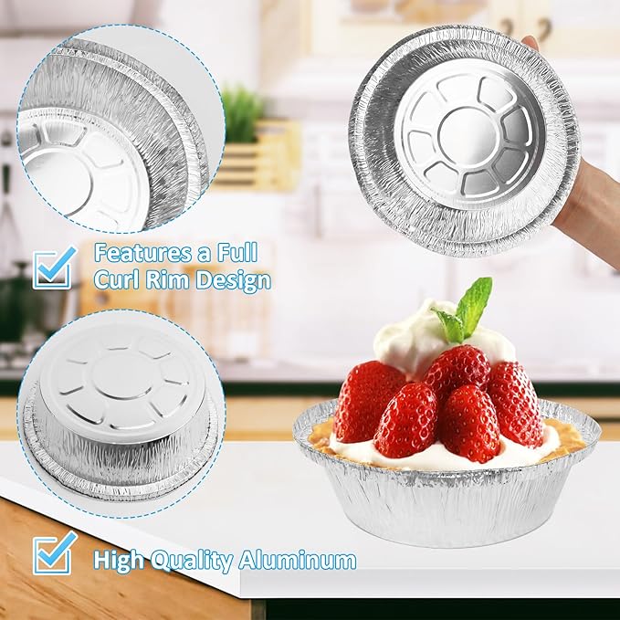 Mini Pie Tins 6 Inch 50Pcs Disposable - Aluminum Pie Pan for Baking Tarts, Cakes, and Quiche, Ideal Mini Pie Pans for Parties and Weddings(50, 6 Inch)