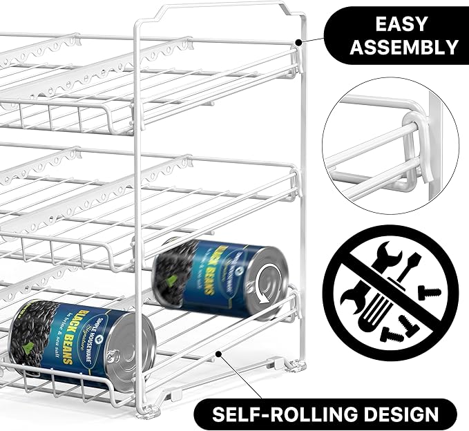 Simple Houseware Stackable Can Organizer Rack for Pantry/Cabinet - 11.5" D x 17" W x 13.75" H, Holds 36 Cans, 3-Tier Can Food Storage Dispenser, White