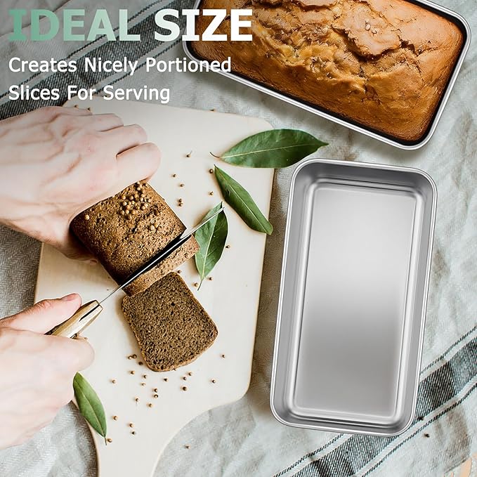 TeamFar Loaf Pans for Baking, 9 × 5 Inch Stainless Steel Loaf Bread Pans Tins for Homemade Bread/Brownies, Healthy & Sturdy, Oven & Dishwasher Safe - Set of 8