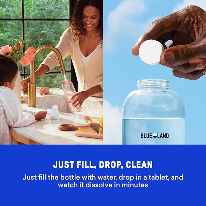 BLUELAND Clean Home Kit, 3 Reusable Bottles with 3 Tablets, Makes 1 Bottle Each of Foaming Hand Soap, Multi-surface Cleaner, Bathroom Cleaner