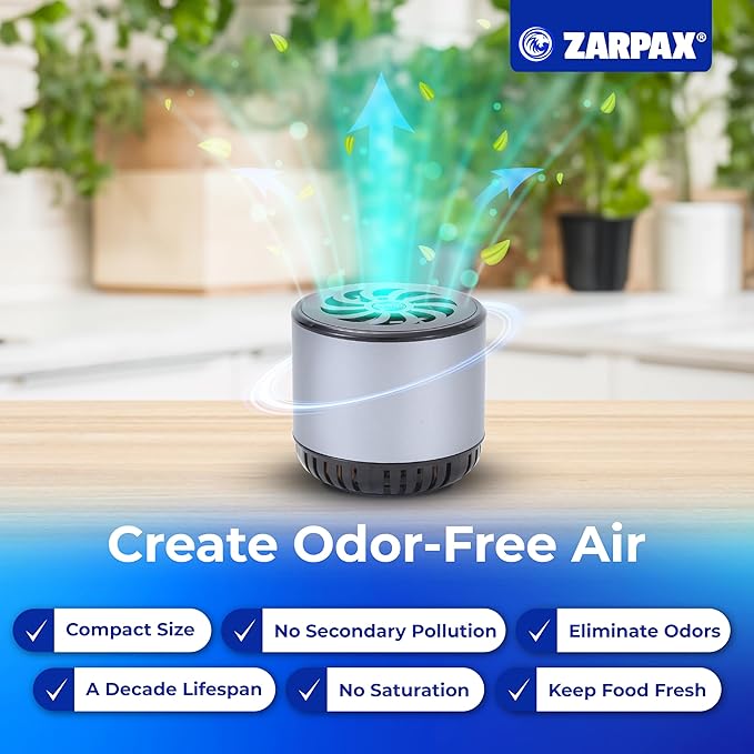 ZARPAX Refrigerator Deodorizer - Double Pack - Fridge Smell Eliminator Lasts for 10 Years -18ft3 Capacity Strong Fridge Odor Absorber, Eliminator & Air Purifier - More Effective Than Baking Soda