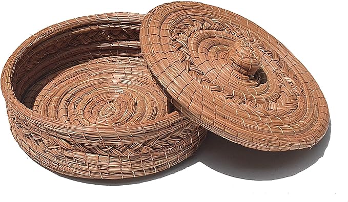 Authentic Mexican Tortilla Warmer Basket - Pine Needle Handwoven with Handloomed Cloth (Natural 7" w cloth)