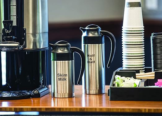 Service Ideas SSN100SMET Steelvac Creamer Carafe,"Skim Milk" Etched, Stainless Vacuum Insulated, 1 Liter (33.8 Ounces), Dishwasher safe, NSF listed, Brushed finish