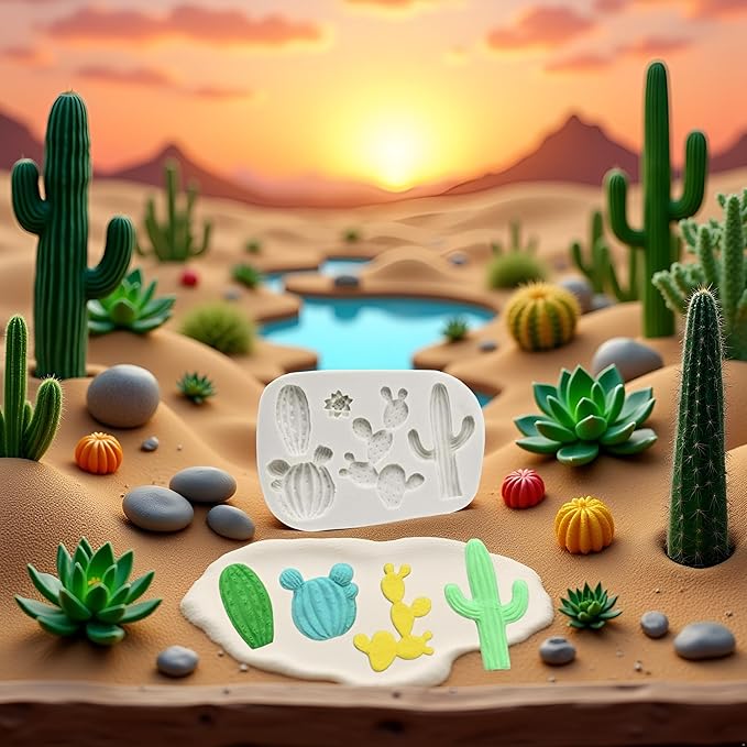 Gray Cactus Silicone Fondant Mold Cacti Chocolate Candy Mold For Cake Decoration Cupcake Topper Sugar Craft Polymer Clay Gum Paste Fondant and Gum Paste Molds Pastry and Baking Molds