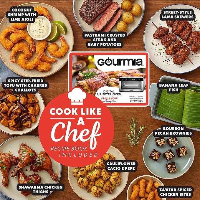 Gourmia Toaster Oven Digital Air Fryer - Convection Mode with 4 Slice Capacity, 3 Rack Positions, 12 Presets, Toast, Bagel, Bake, Roast, Broil, Dehydrate, Popcorn, Fits 9" Pizza, Stainless Steel