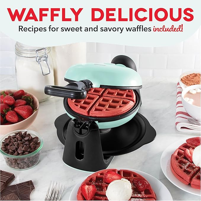 Dash Flip Belgian Waffle Maker - nonstick surface - Rotating Belgian Waffle Maker with Quick Heat-Up System for Easy Breakfasts - Supports Multi-Use - Aqua