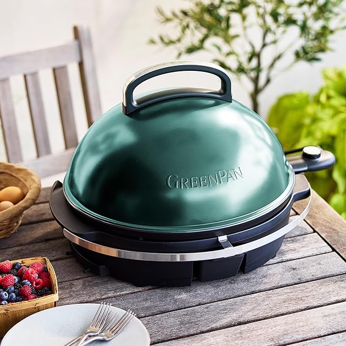 GreenPan 2-in-1 Portable Indoor/Outdoor Electric Grill & Griddle, Forest Green