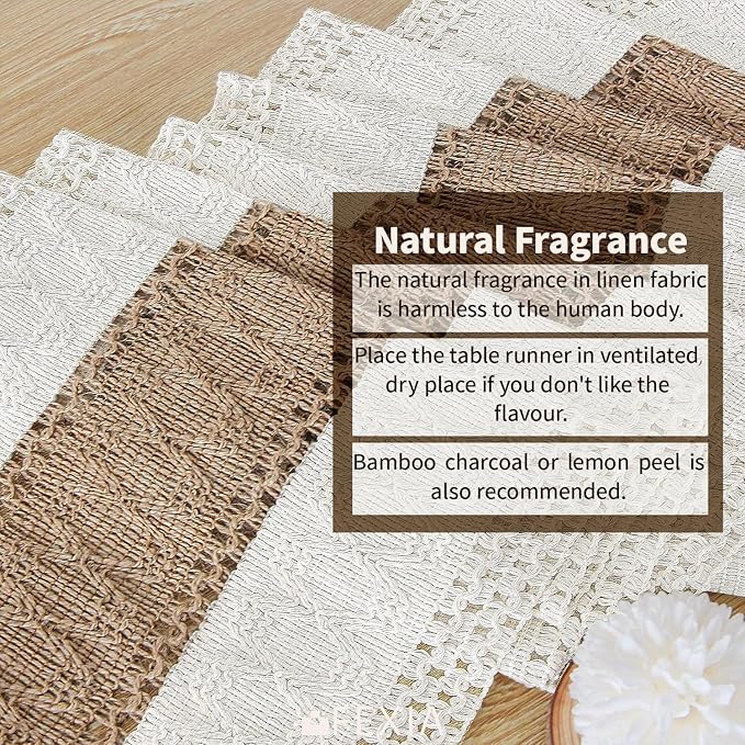 FEXIA Boho Table Runner with Tassels 60 Inches Long Christmas Thanksgiving Farmhouse Rustic Cream & Brown Macrame Table Runner for Home Dining Bedroom Bridal Shower Decor(12x60 Inches)