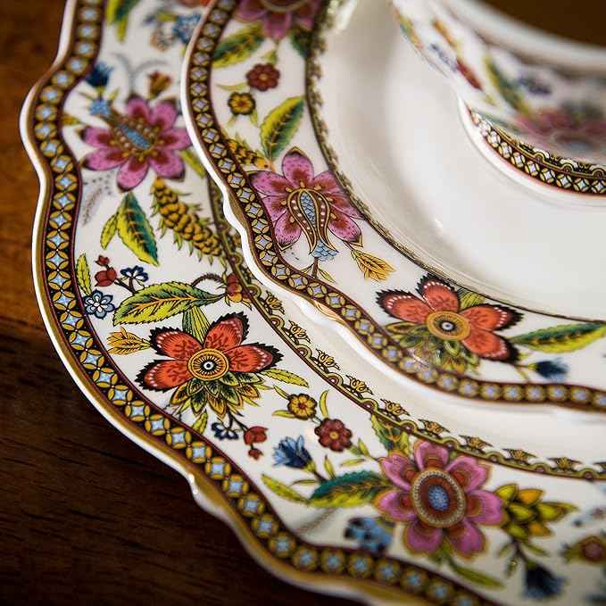 ACMLIFE Bone China Dinnerware Set for 4, 12-Piece Vintage Floral Dinnerware Set, Kitchen Plates and Bowls Set, China Plates Set, Mother's Day, Gifts for Women, Thanksgiving Dinnerware Sets(Pink)
