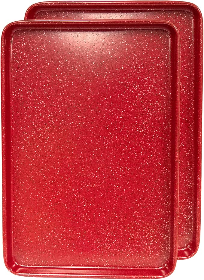 casaWare 2pc Ultimate Commercial Weight 15 x 10 x 1-Inch Cookie Sheet Set (Red Granite)