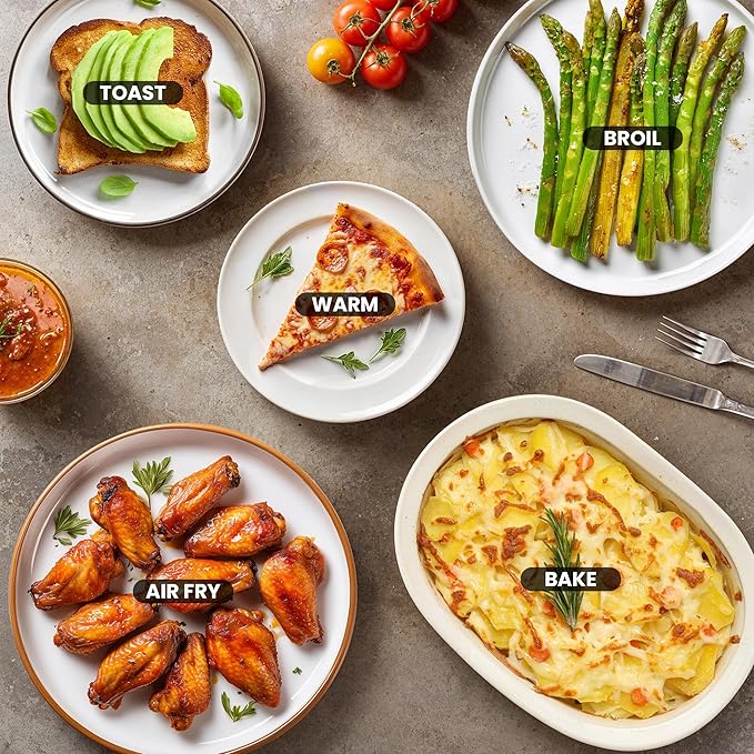 Elite Gourmet Compact 8.5Qt Air Fryer Oven – Mini Countertop Air Fryer with Adjustable Time & Temperature Controls, 800W, Includes Air Fry Basket, Bake Pan & Recipes, Stainless Steel
