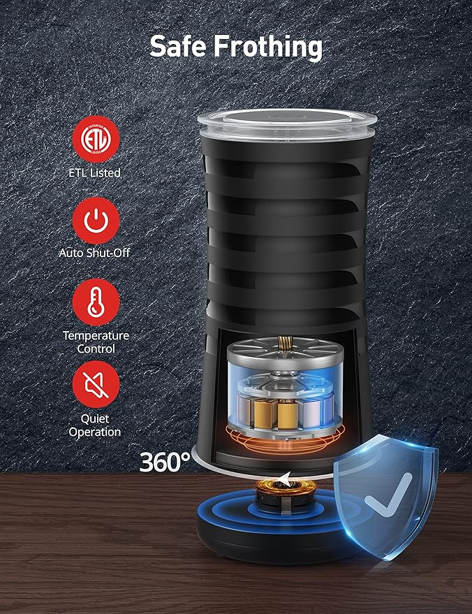 Milk Frother, PARIS RHÔNE 4-in-1 Automatic Coffee Frother, 240ml, 400w, Non-Slip Stylish, Hot & Cold Electric Milk Warmer with Temperature Control, Auto Shut-Off for Coffe, Latte, Cappuccino