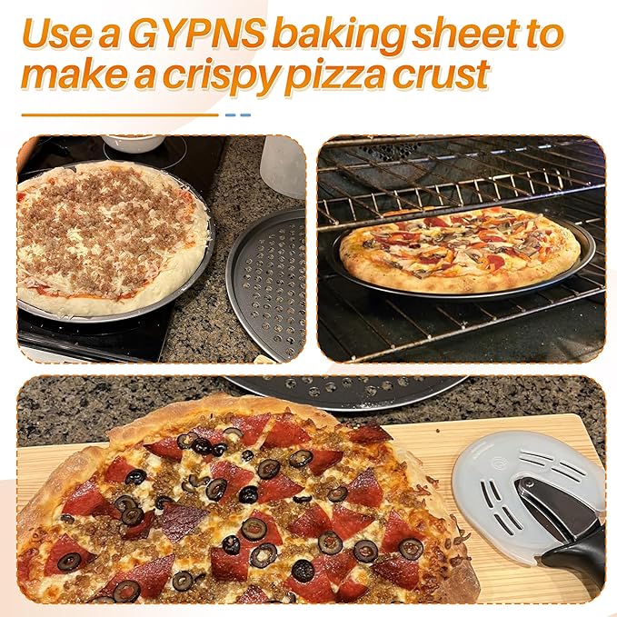 13 Inch Pizza Pan with Baking Pape - for Breville Oven Replacement Parts Perforated Round Pizza Tray, Compatible with Breville Smart Oven BOV800 and BOV845（Black）