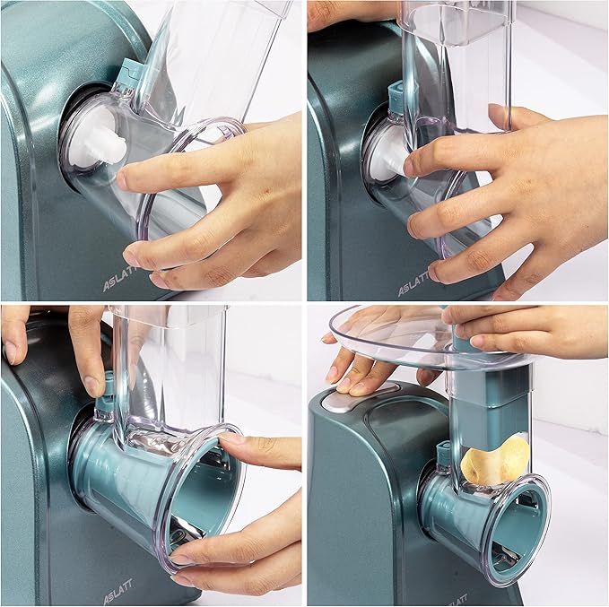 Electric Cheese Grater, Cheese Grater Electric, One-Touch Control Electric Grater Machine for Vegetable, Fruits, Potato, Electric Cheese Shredder, Salad Maker with 5 Free Attachments, Green, ASLATT