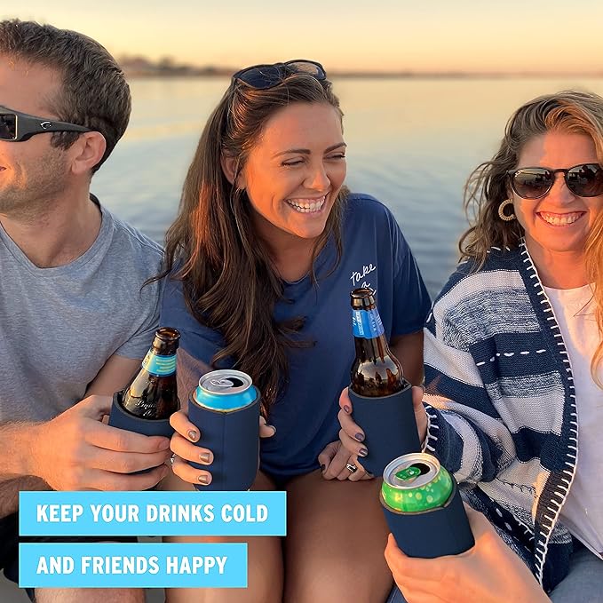 Blank Beer Can Coolers Sleeves (14-Pack) Soft Insulated Beer Can Cooler Sleeves - HTV Friendly Plain Can Sleeves for Soda Beer Cans & Bottles - Blanks for Vinyl Projects & Wedding Favors (Navy Blue)