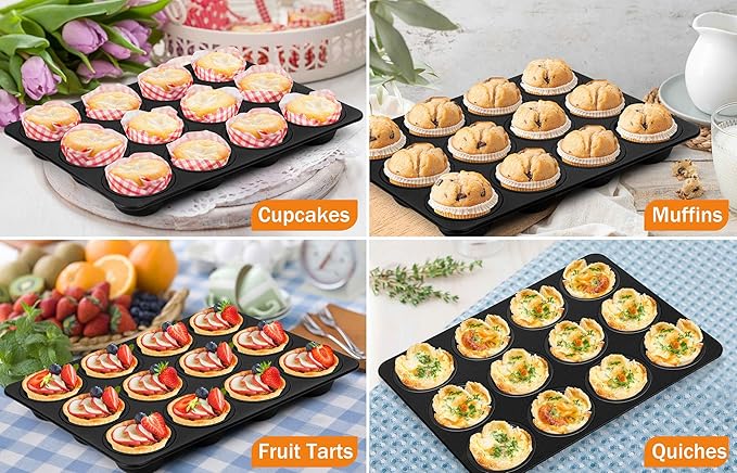 TeamFar Muffin Pan, 12 Cup Muffin Tin Cupcake Baking Pan with Stainless Steel Core & Nonstick Coating,for Making Mini Cakes Tarts, Healthy & Welded Firmly, Oven Safe & Anti-melt, Easy Release & Clean