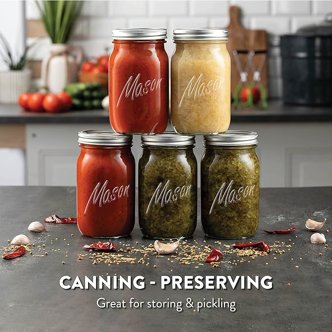 Paksh Novelty Wide Mouth Mason Jars With Lids 32 oz – Glass Quart Mason Canning Jars, Large Mason Jar Wide Mouth for Canning, Pickling, Jelly Preserving & Meal Prep, 2-Pack