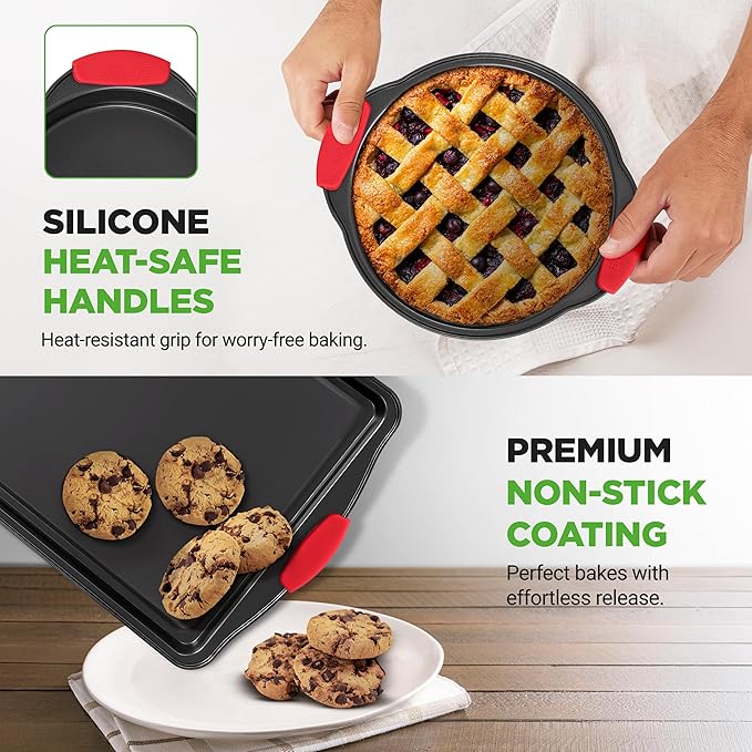 NutriChef Baking Pans Set - 6 Piece Bakeware with Nonstick Carbon Steel for Easy Release and Cleanup, Durable and Versatile Design, Includes Cookie Sheet, Loaf Pan, Muffin Tin & More