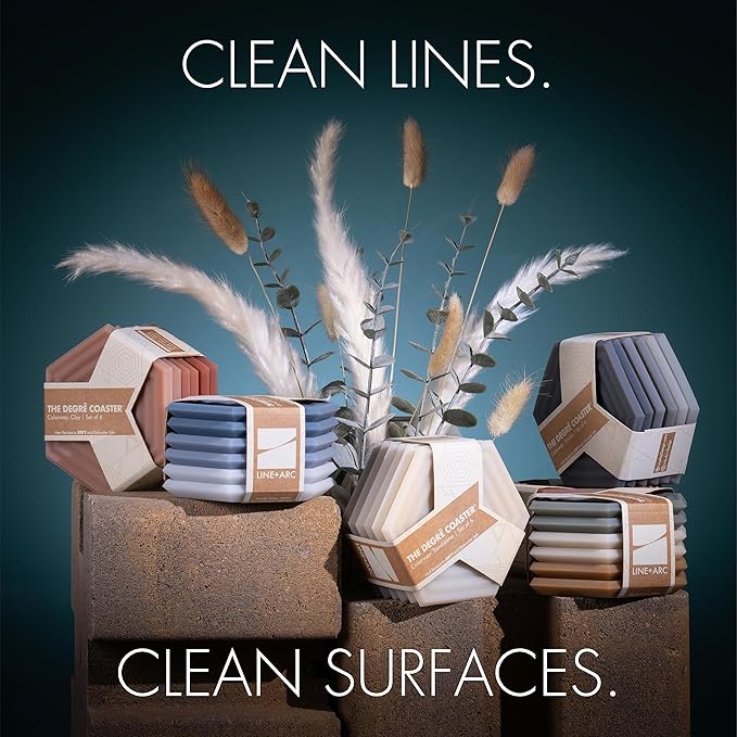LINE+ARC Extra Thick Silicone Coasters (As Seen in NYTimes WireCutter) Waterproof Anti-Stain Heat-Safe Dishwasher-Safe Degrē Coasters (Set of 6, Clay) Outdoor Rubber Mid-Century Modern