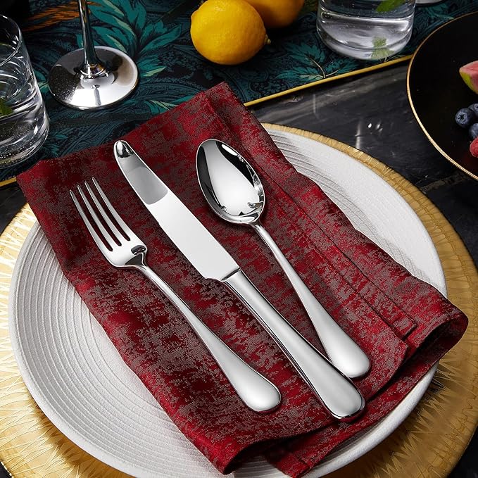 KEAWELL Premium Verona 65-Piece Silverware Set for 12 – Heavy Duty 18/10 Stainless Steel, Brilliant Mirror Finish, Smooth Edges, Dishwasher Safe (65, Silver)