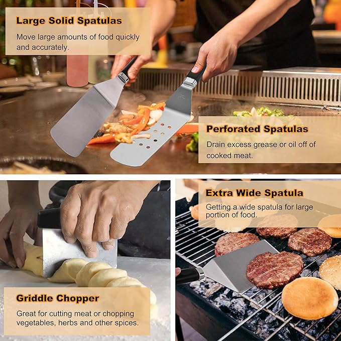 238PCS Premium Griddle Accessories Kit, Griddle Tools for Flat Top Grill with Enlarged Spatulas, Burger Press, Basting Cover & Storage Bag, Flat Top Grill Accessories for Outdoor Barbecue
